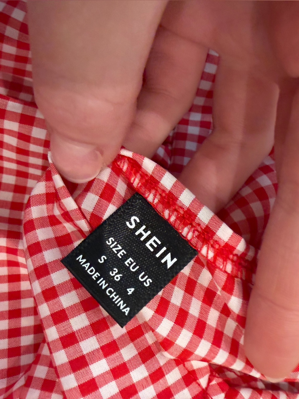 SHEIN Red and White Gingham Puff Sleeve Top - Picture 3 of 3